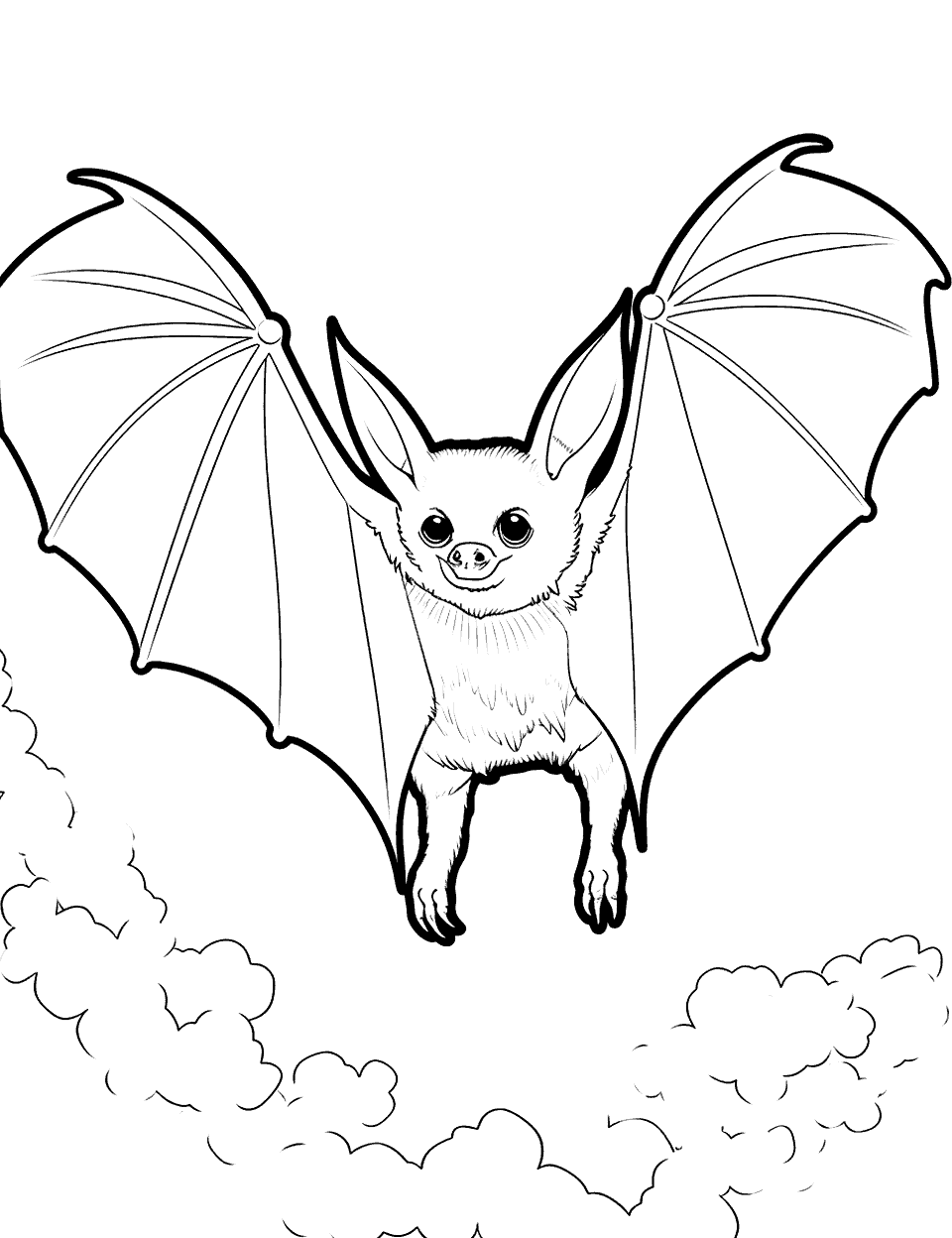 Majestic Megachiroptera in the Sky Bat Coloring Page - A large Megachiroptera bat soaring in the sky.