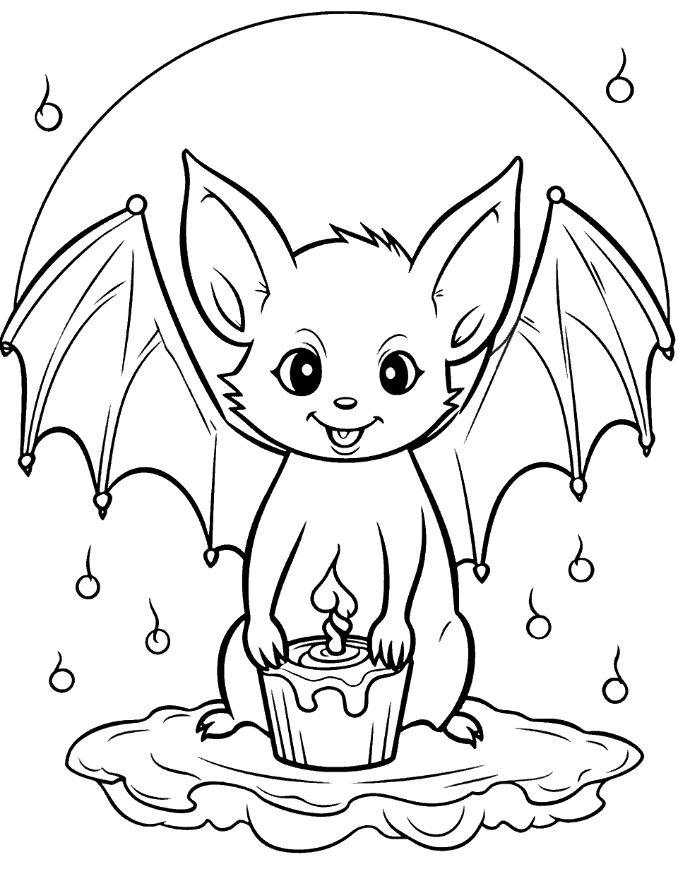 Bat with a Birthday Cake Coloring Page - A bat celebrating with a birthday cake.