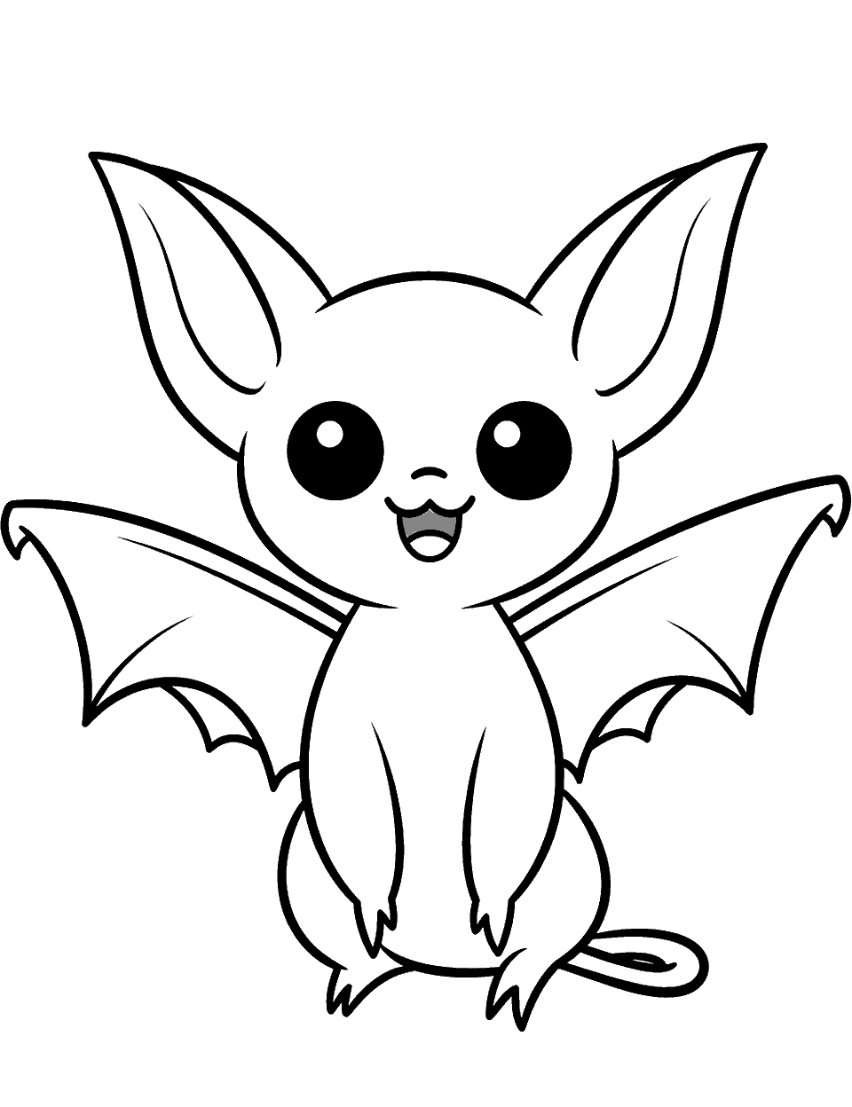 Simple Pokemon Bat Outline Coloring Page - An easy-to-color outline of a Pokemon-inspired style bat, perfect for young children.