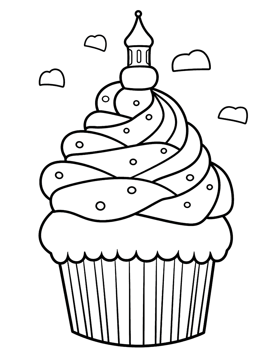 Princess Castle Cupcake Coloring Page - A cupcake designed to look like a fairytale castle.