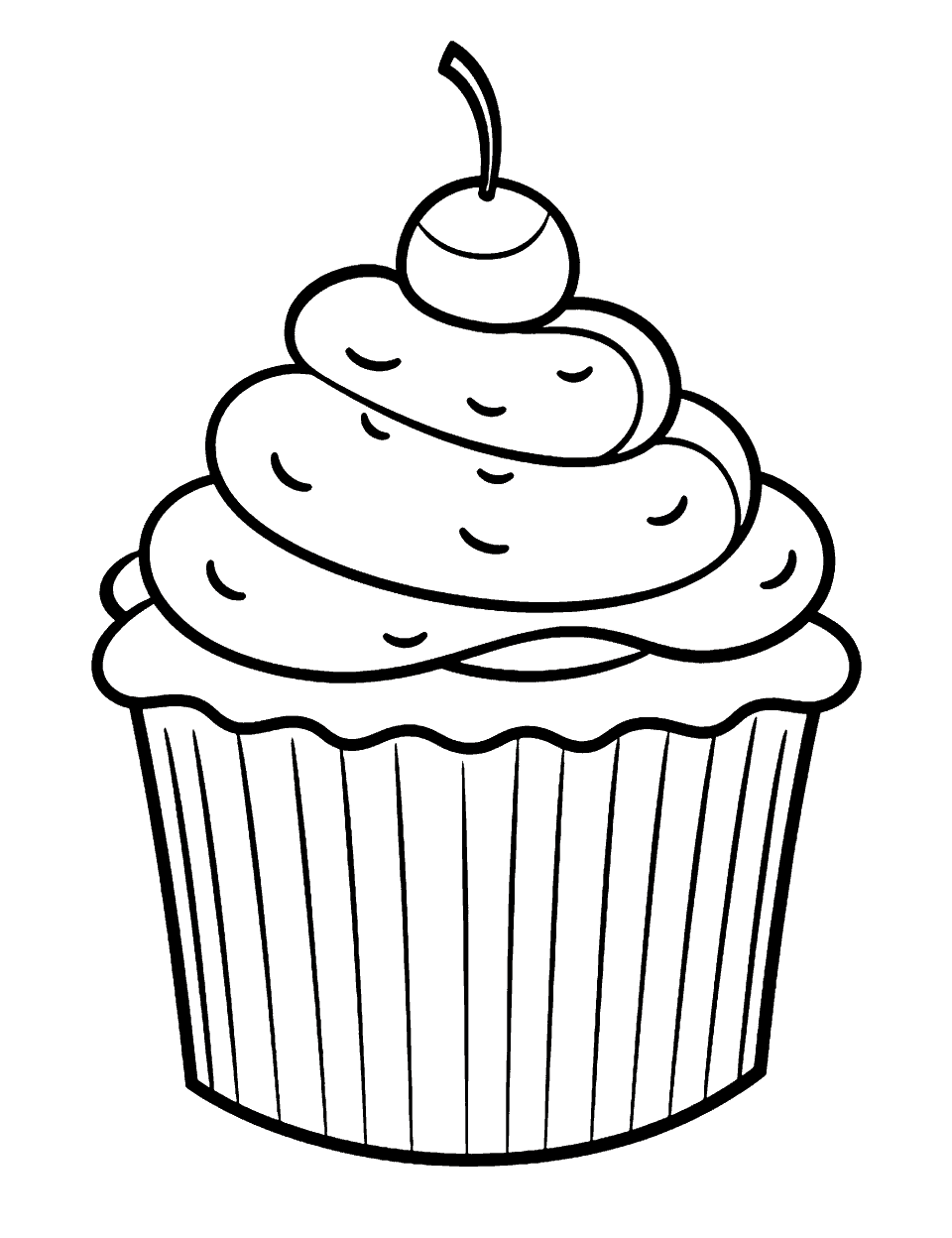 Simple Cupcake Design Coloring Page - One cupcake with a basic swirl of frosting on a plain background.