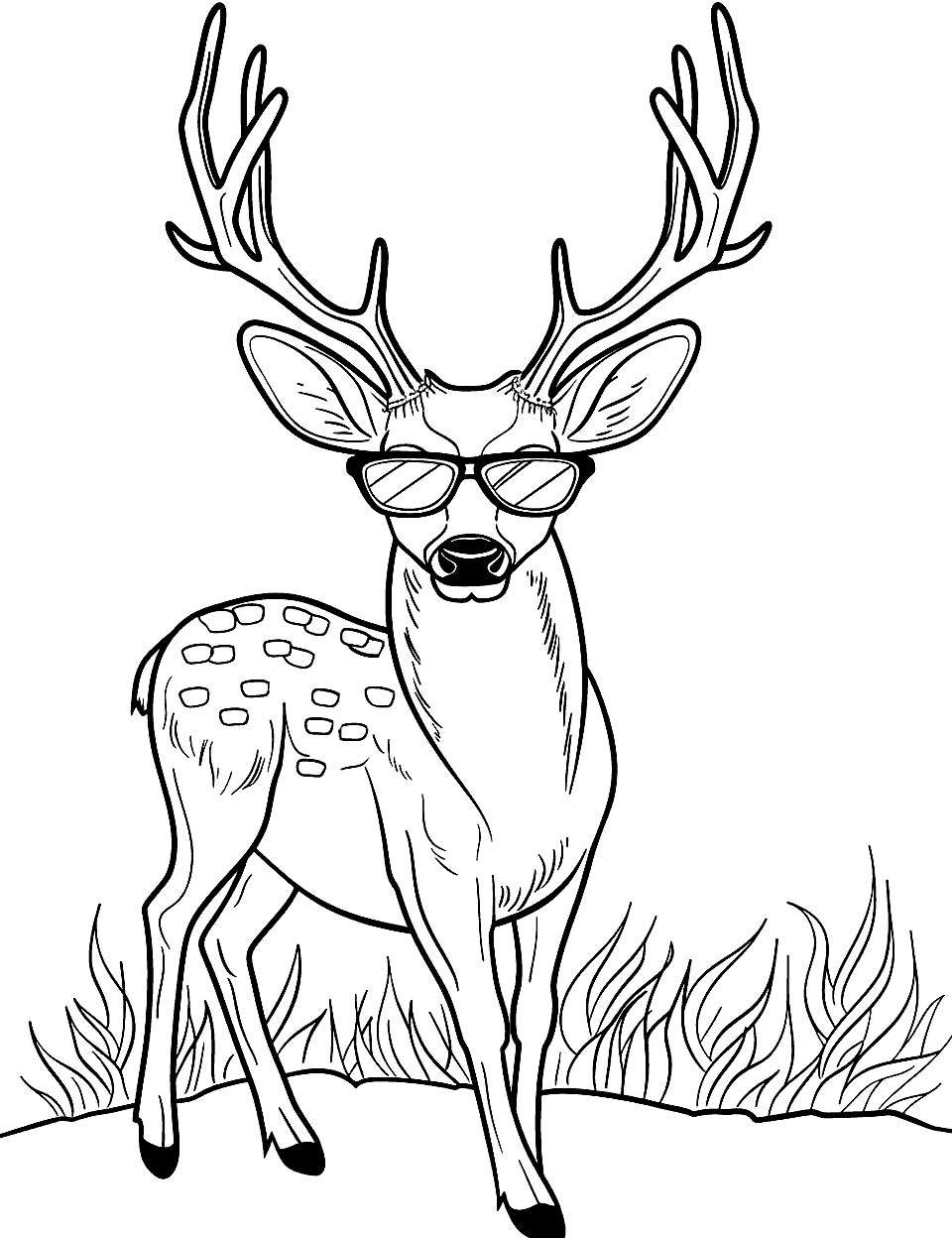 Cool Deer with Sunglasses Coloring Page - A deer looking cool wearing sunglasses.