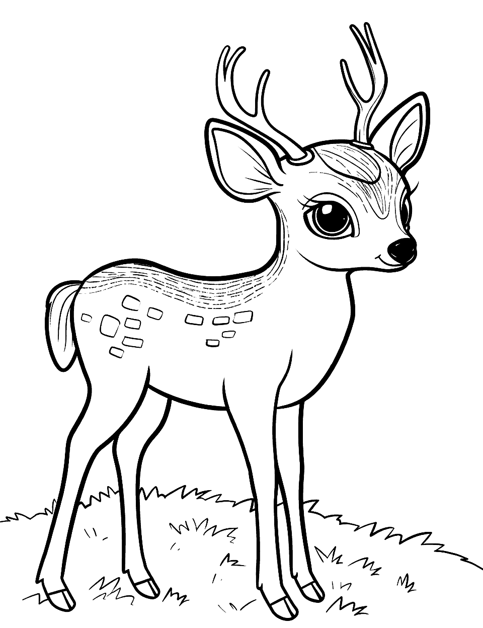 Kawaii Deer with Big Eyes Coloring Page - A deer with exaggerated big, cute kawaii eyes and a cheerful expression.
