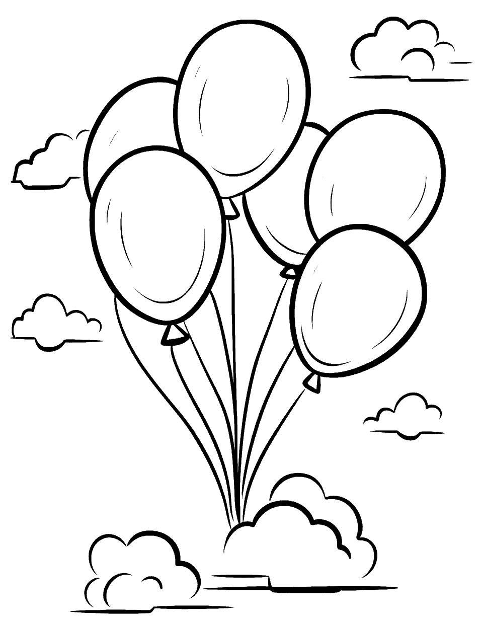 Colorful Balloons Coloring Page - A bunch of balloons floating in the sky.