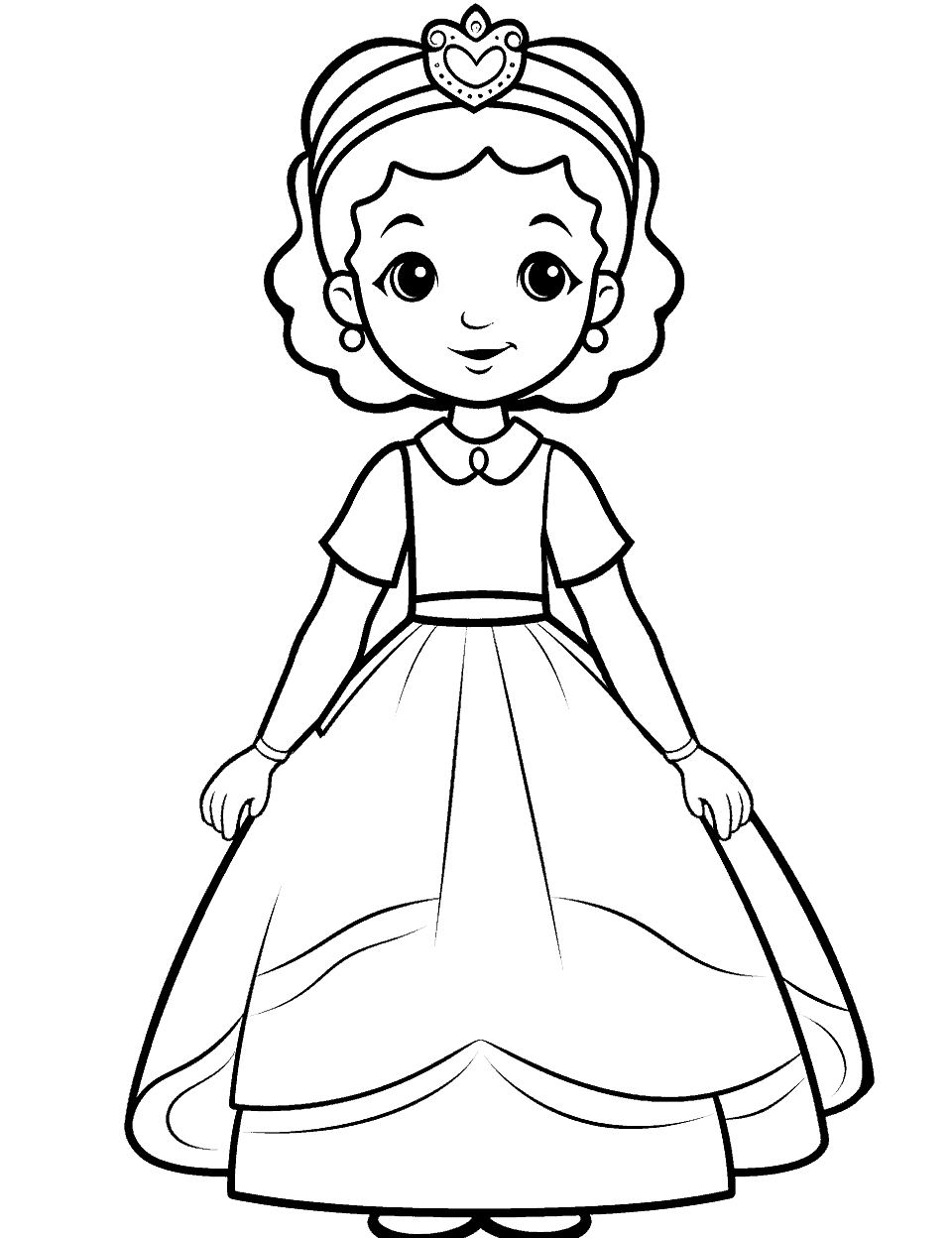 Royal Princess Coloring Page - A princess standing wearing a royal dress.