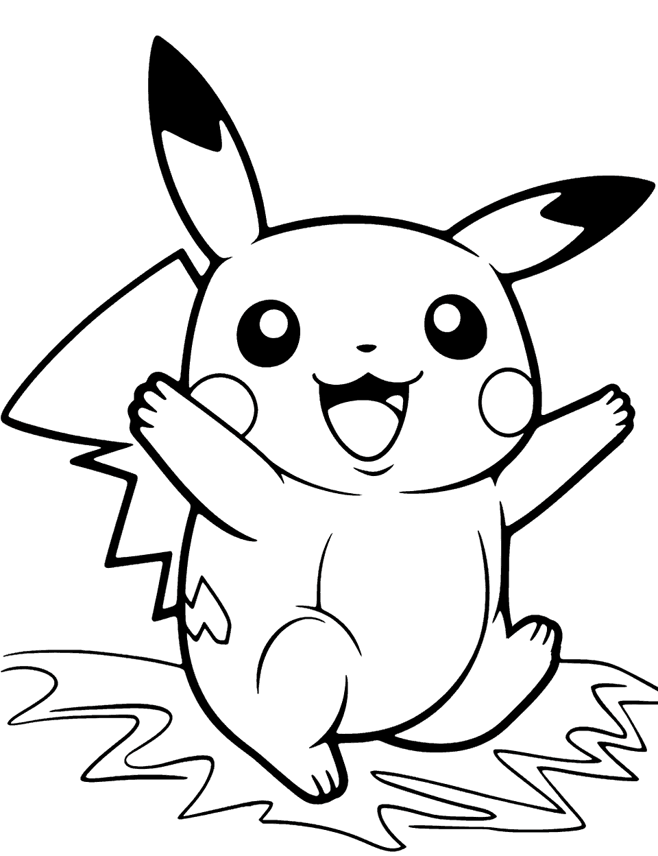 Pikachu's Day Out Coloring Page - Pikachu jumping ready to unleash his power.