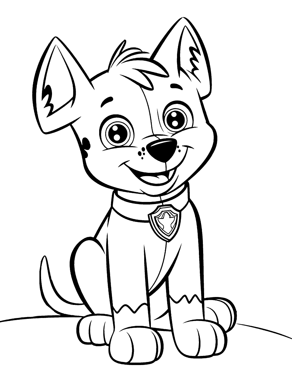 Paw Patrol Coloring Page - Chase from Paw Patrol with a big smile on his face.