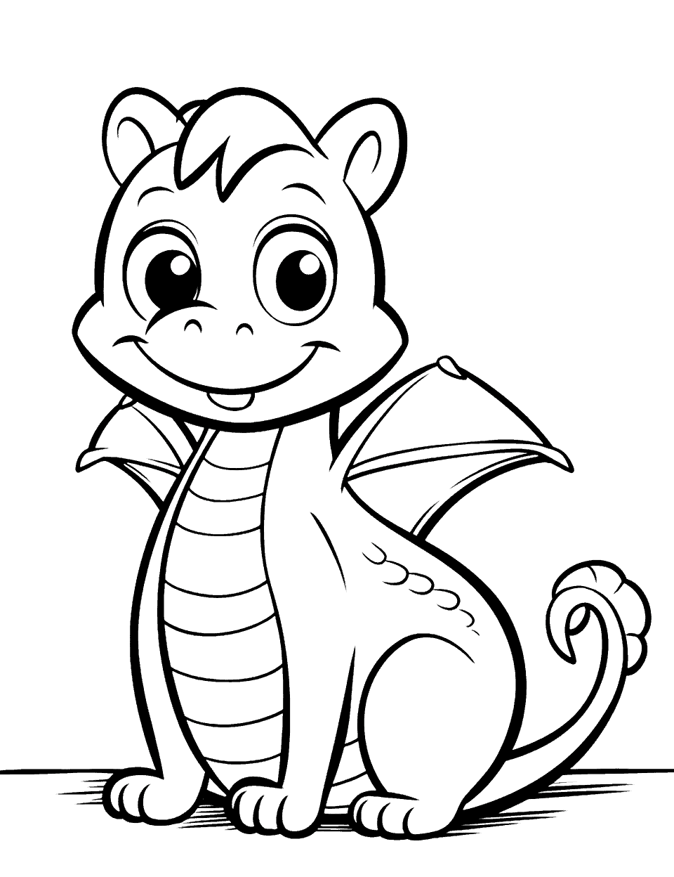 Friendly Dragon Coloring Page - A friendly dragon sitting alone.