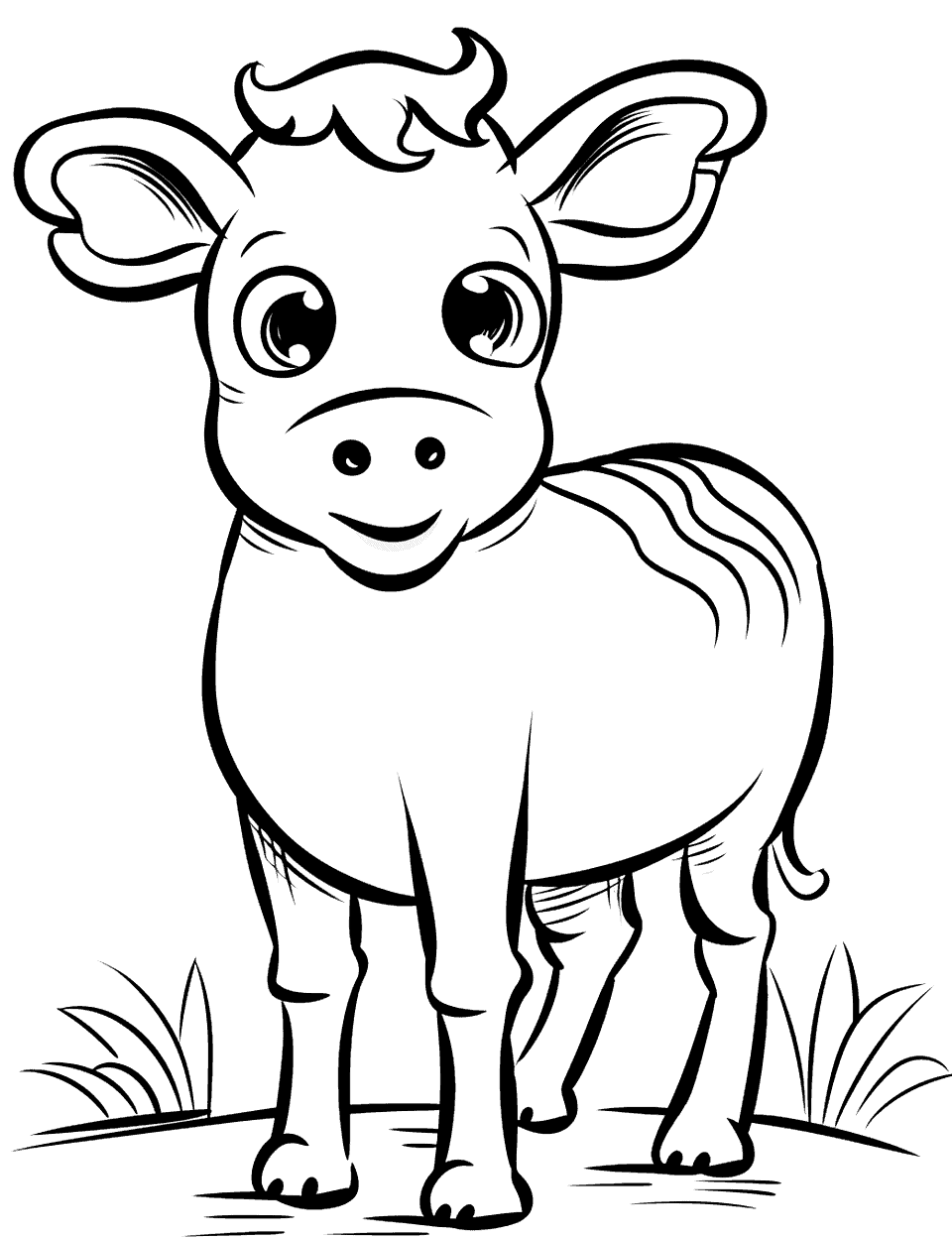 Cow on Farm Coloring Page - A cow standing and looking curious.