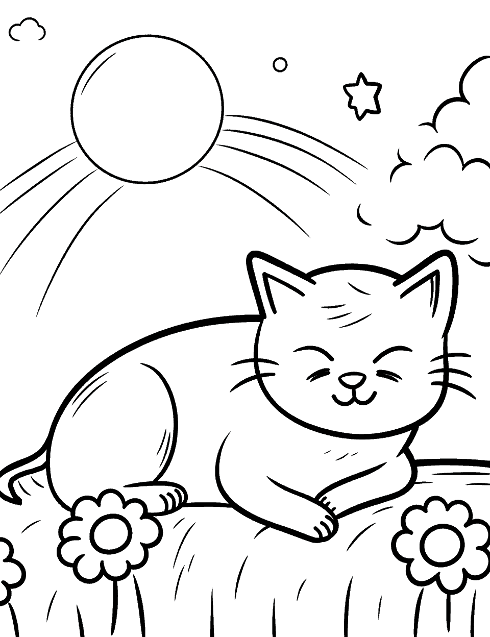 Cat Napping Coloring Page - A cute cat sleeping peacefully in a sunny spot.