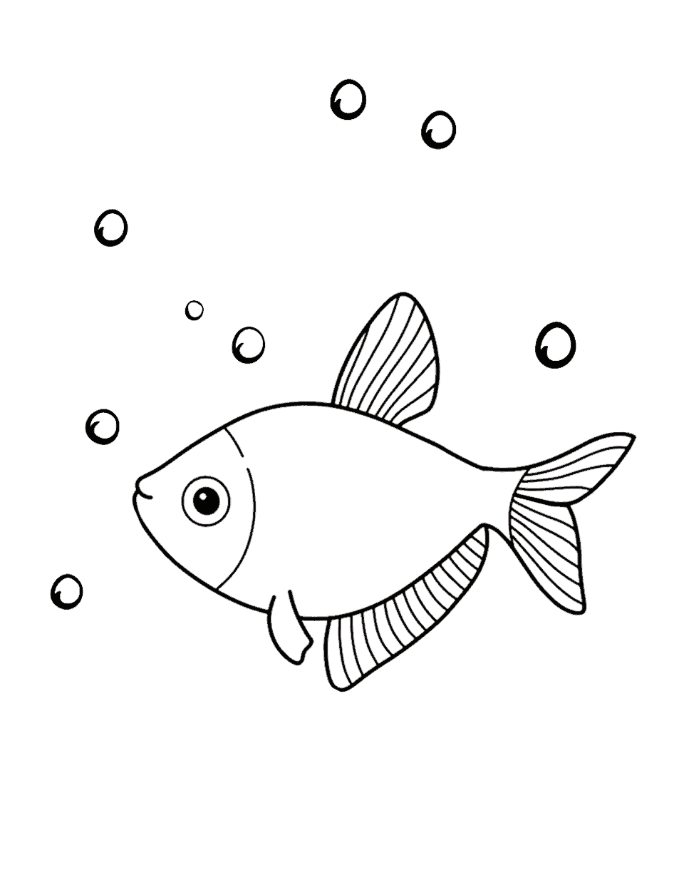 Fish in the Water Coloring Page - A simple scene of fish swimming in the water.