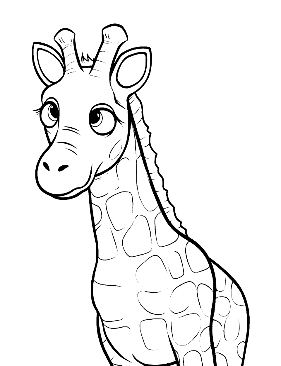 Zoo Visit Coloring Page - A giraffe at the zoo with cute eyes.