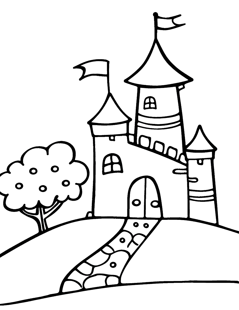 Fairy Tale Castle Coloring Page - A beautiful castle on a hill.