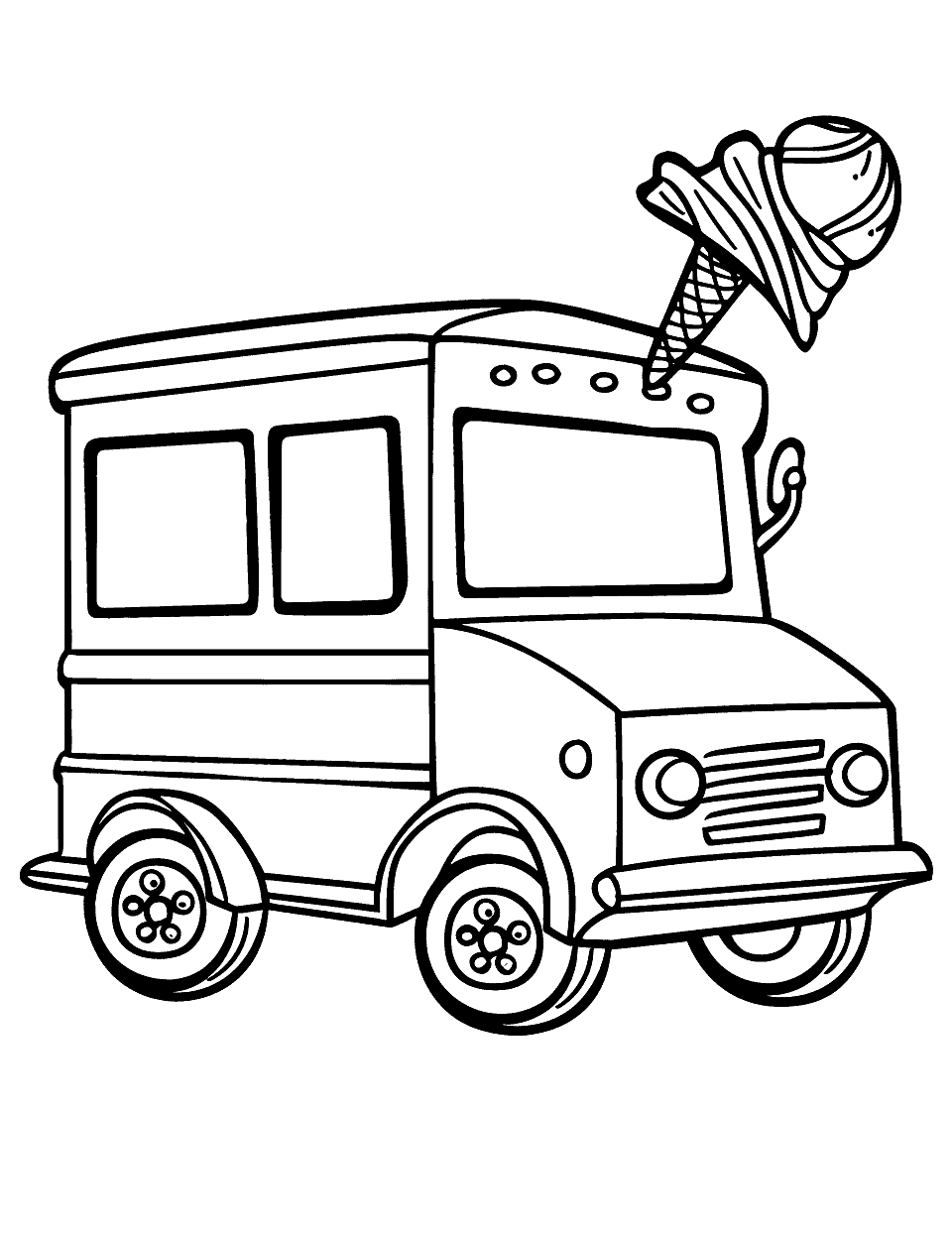 Ice Cream Truck Coloring Page - An ice cream truck on the road.