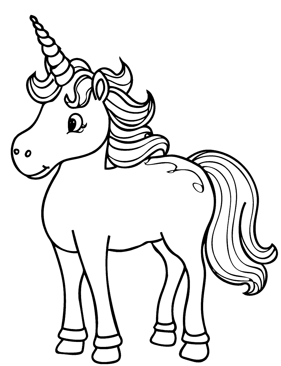 Magical Unicorn Coloring Page - A magical unicorn with a long flowing mane.