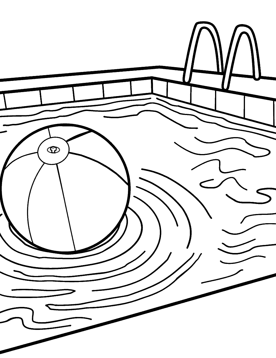 Beach Ball Fun Coloring Page - A beach ball floating in a pool.