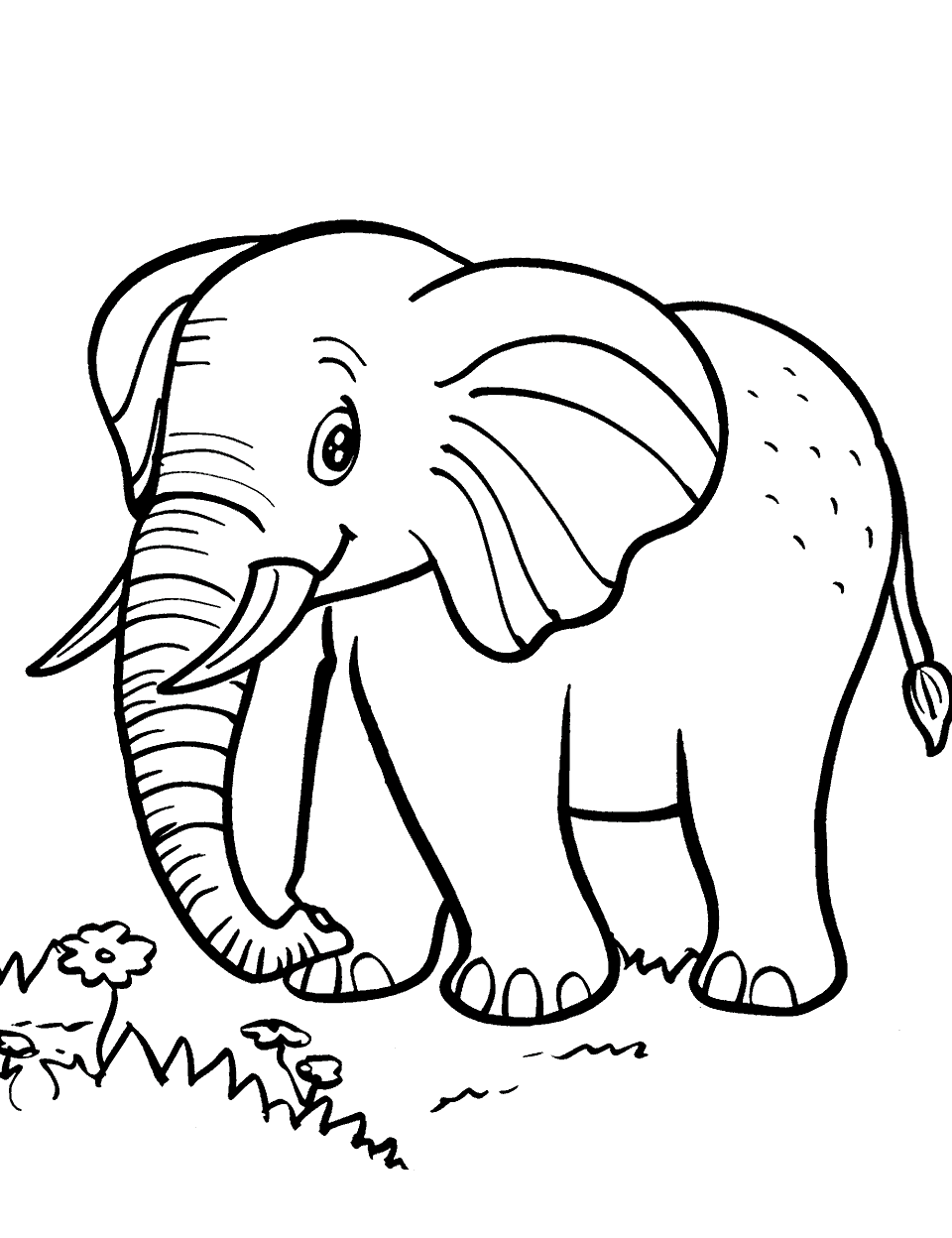Elephant Parade Coloring Page - An elephant walking through the Savannah.