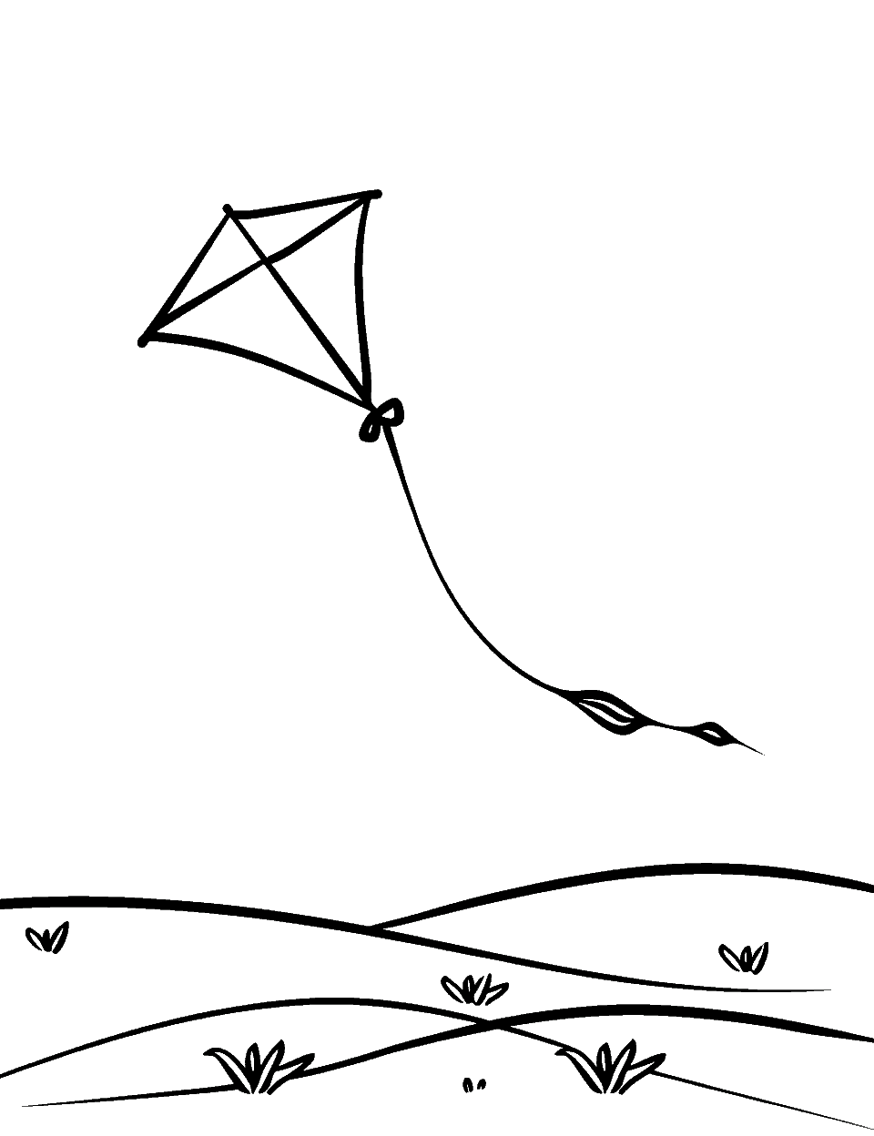 Kite Flying Day Coloring Page - A single kite flying in a clear sky.