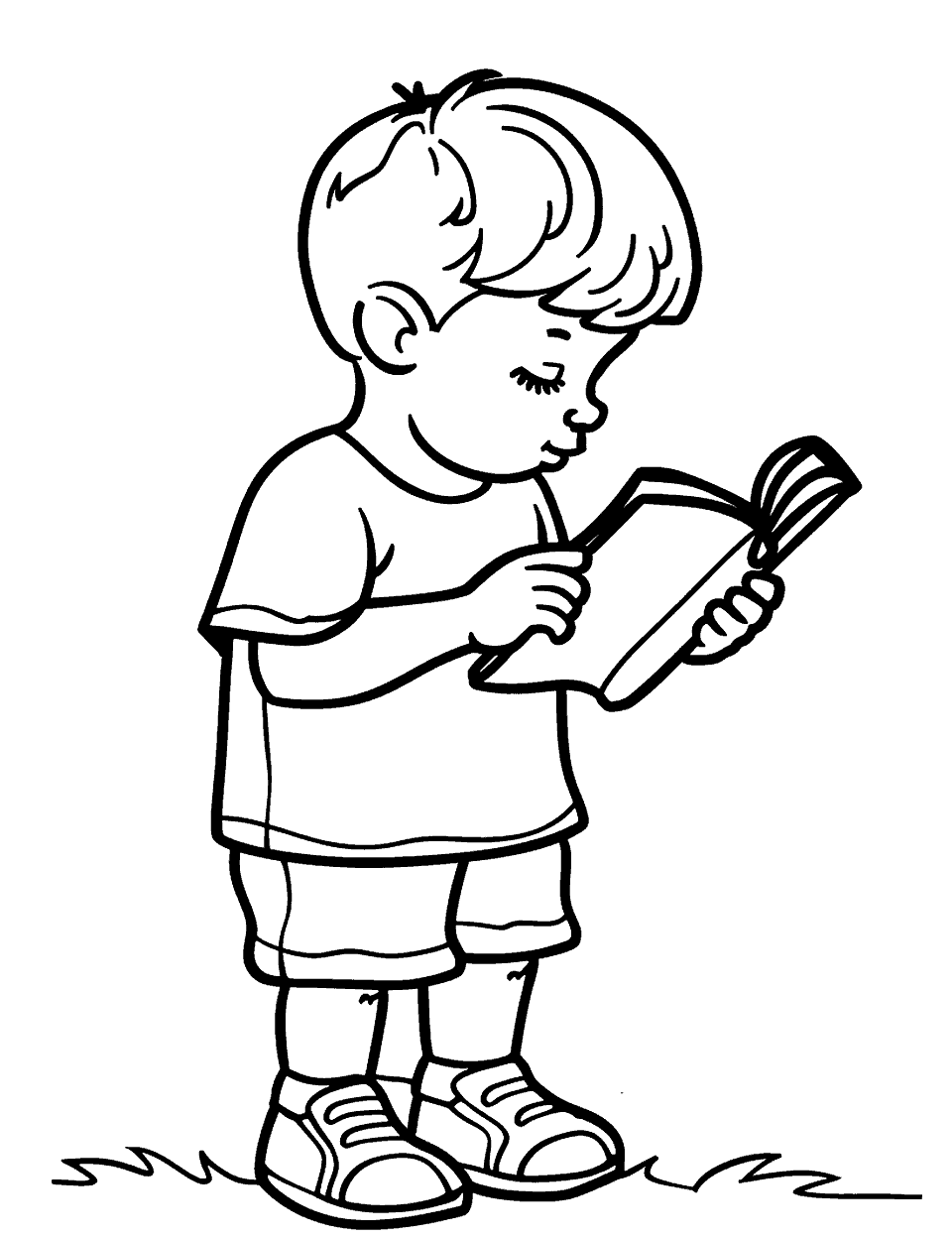 Quiet Reader Coloring Page - A child reading a book quitely.