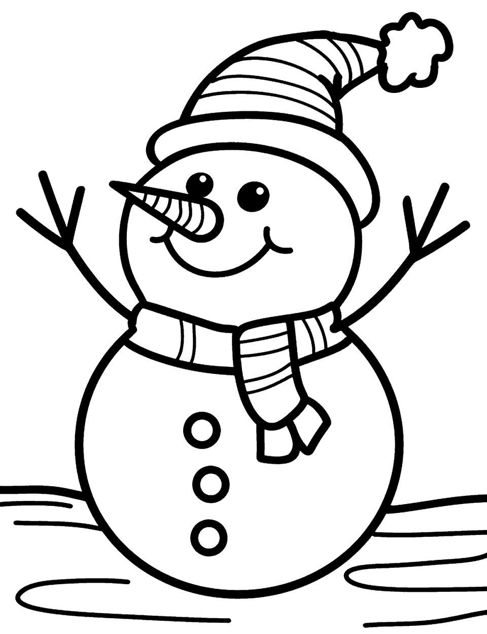 Snowman Coloring Page - A simple snowman easy for coloring.