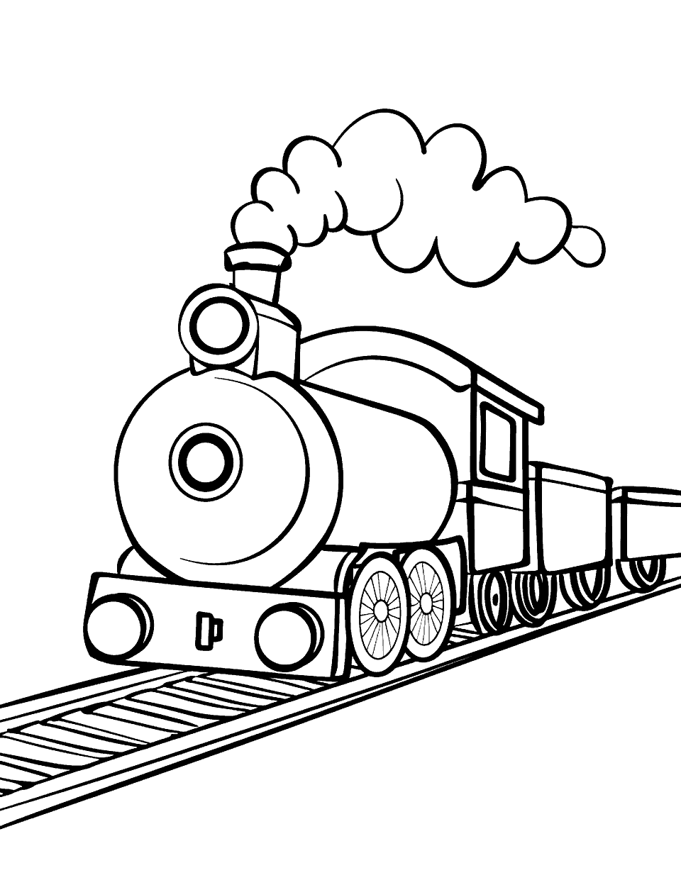 Train Ride Coloring Page - A simple steam train on the track.