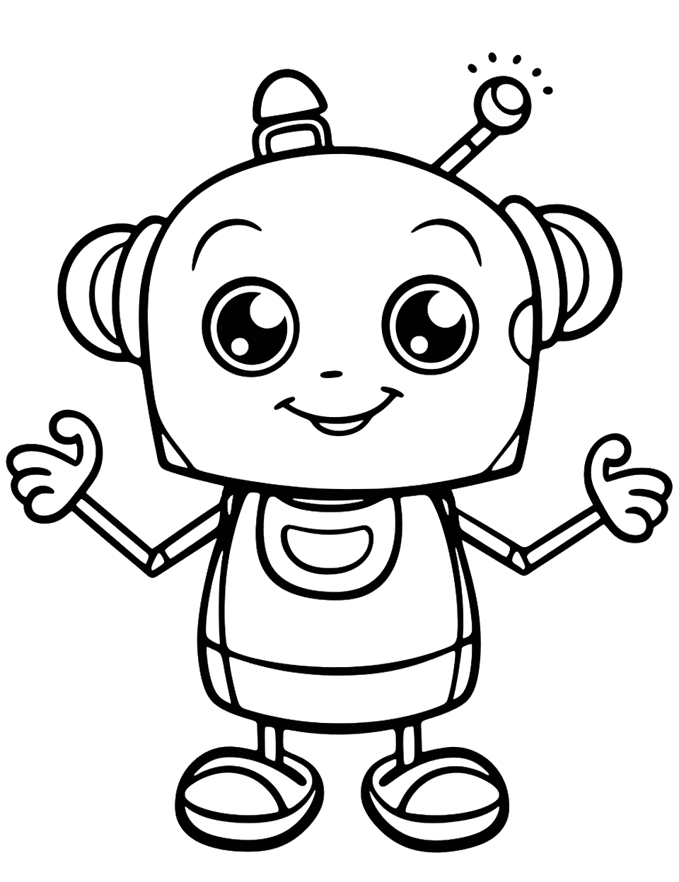 Robot Fun Coloring Page - A friendly robot waving hello.