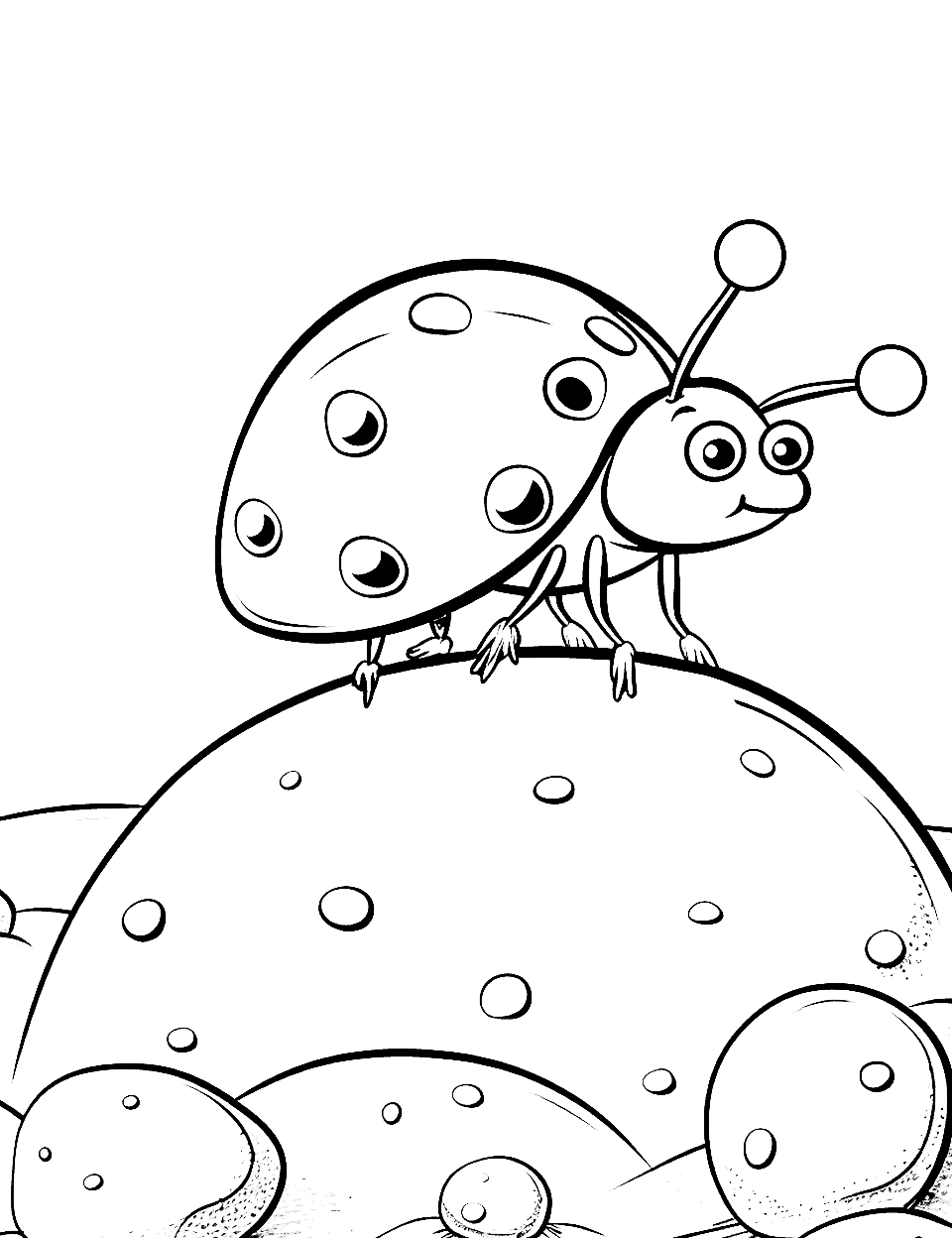 Seven-Spot Ladybird on a Journey Coloring Page - A Seven-spot ladybird trekking across a series of small stones.