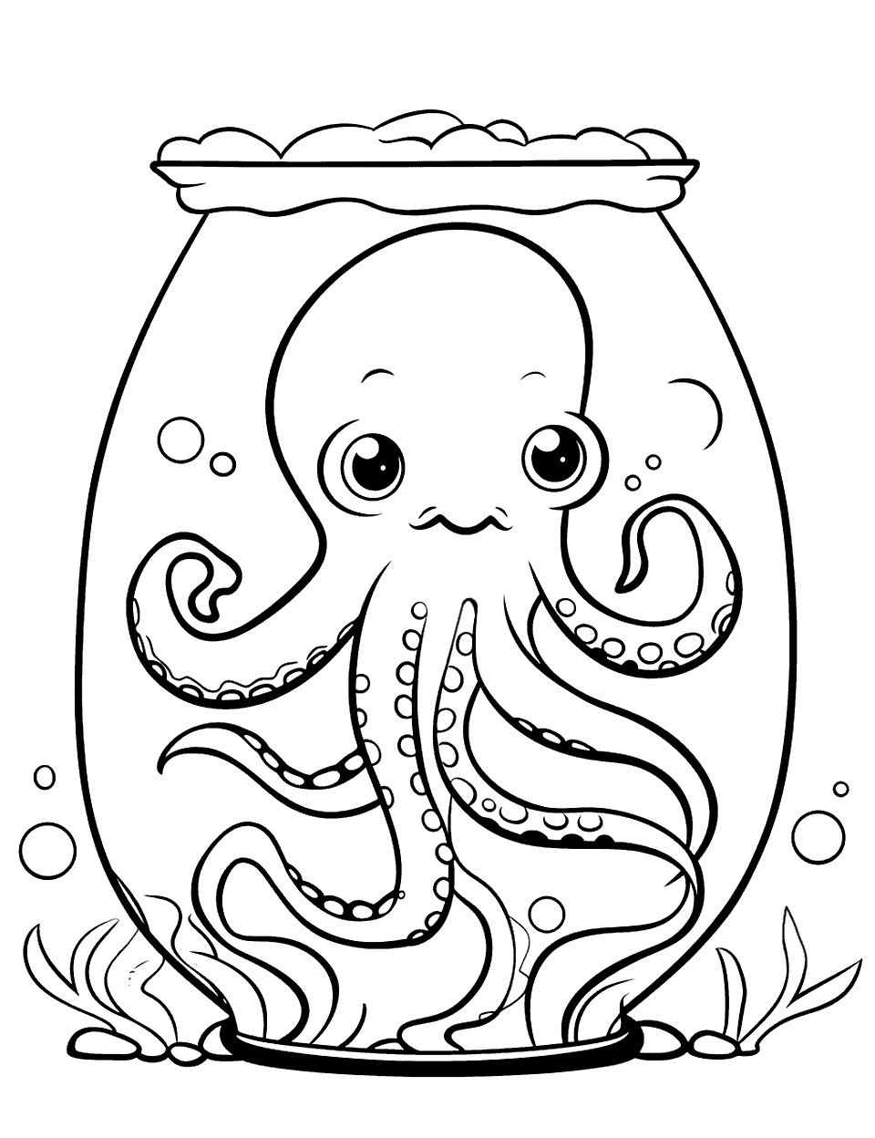 Octopus in a Jar Coloring Page - An octopus inside a jar before getting shipped to an Aquarium.