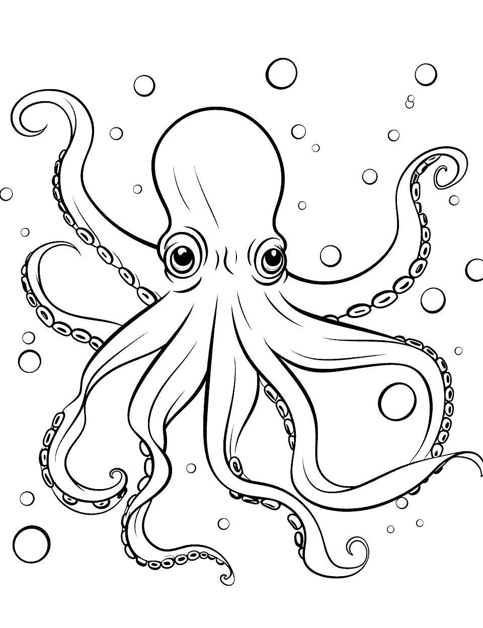 Blanket Octopus Gliding Through the Sea Coloring Page - A magnificent blanket octopus floating elegantly through the water.