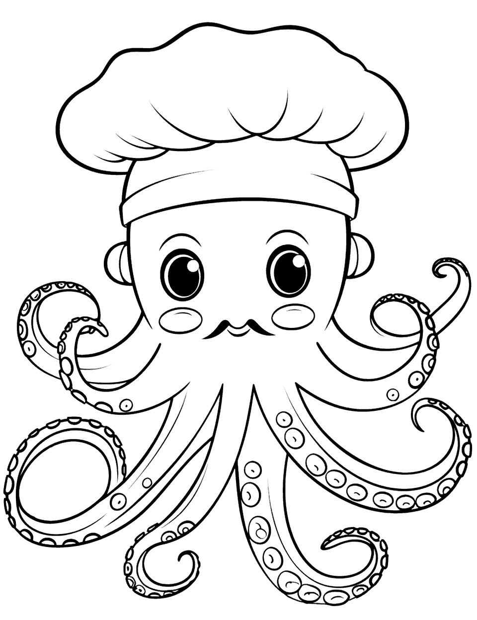 Octopus Chef Coloring Page - An octopus wearing a chef’s hat.