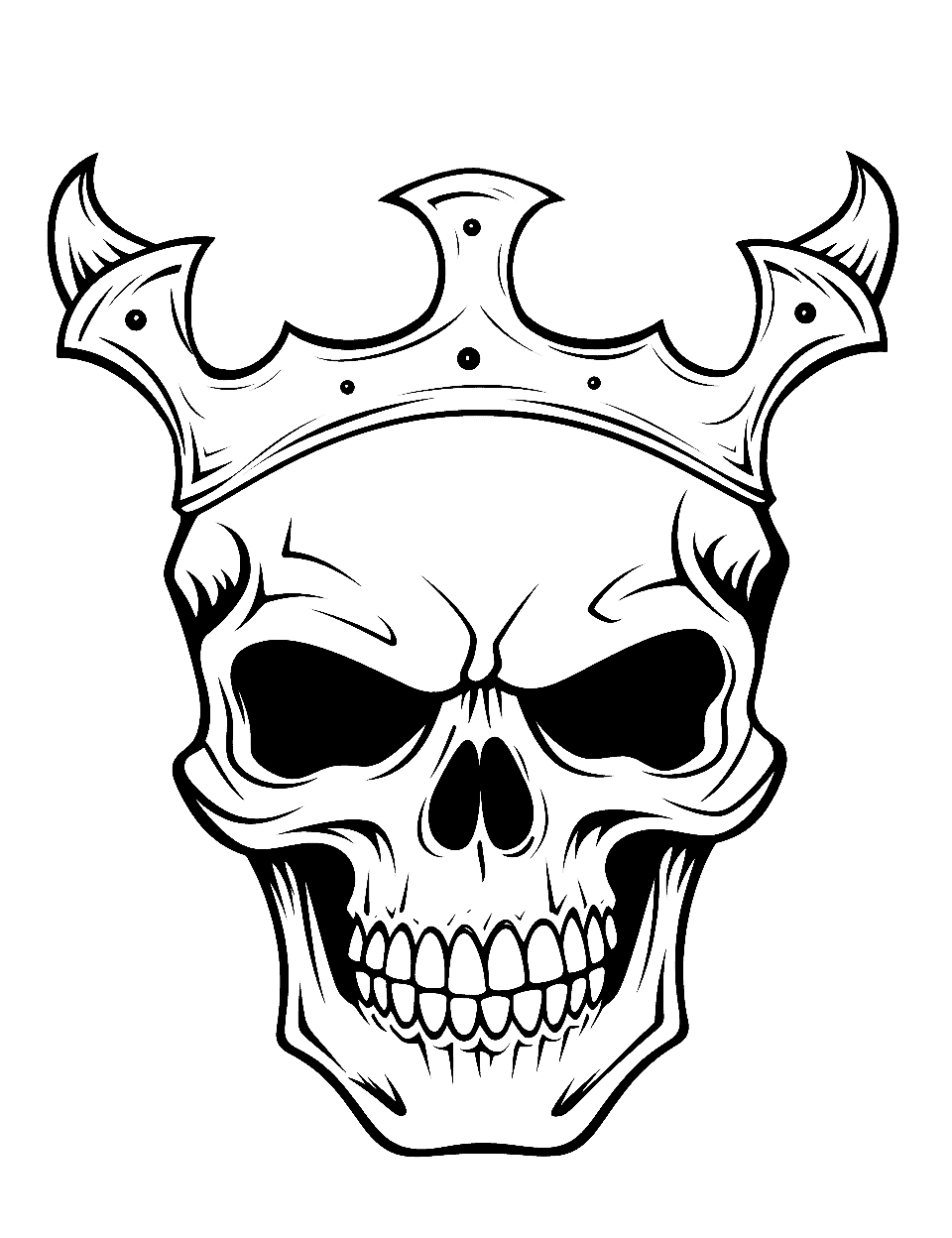 Devils Crown Coloring Page - A skull wearing a unique devil crown.