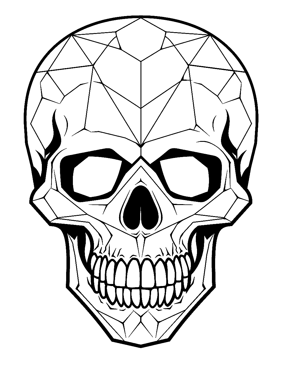 Aesthetic Minimalist Skull Coloring Page - A skull designed with polygonal patterns, embodying a modern aesthetic.
