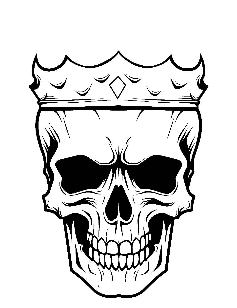 Royal Crown Skull Coloring Page - A skull adorned with a majestic crown, signifying royalty.
