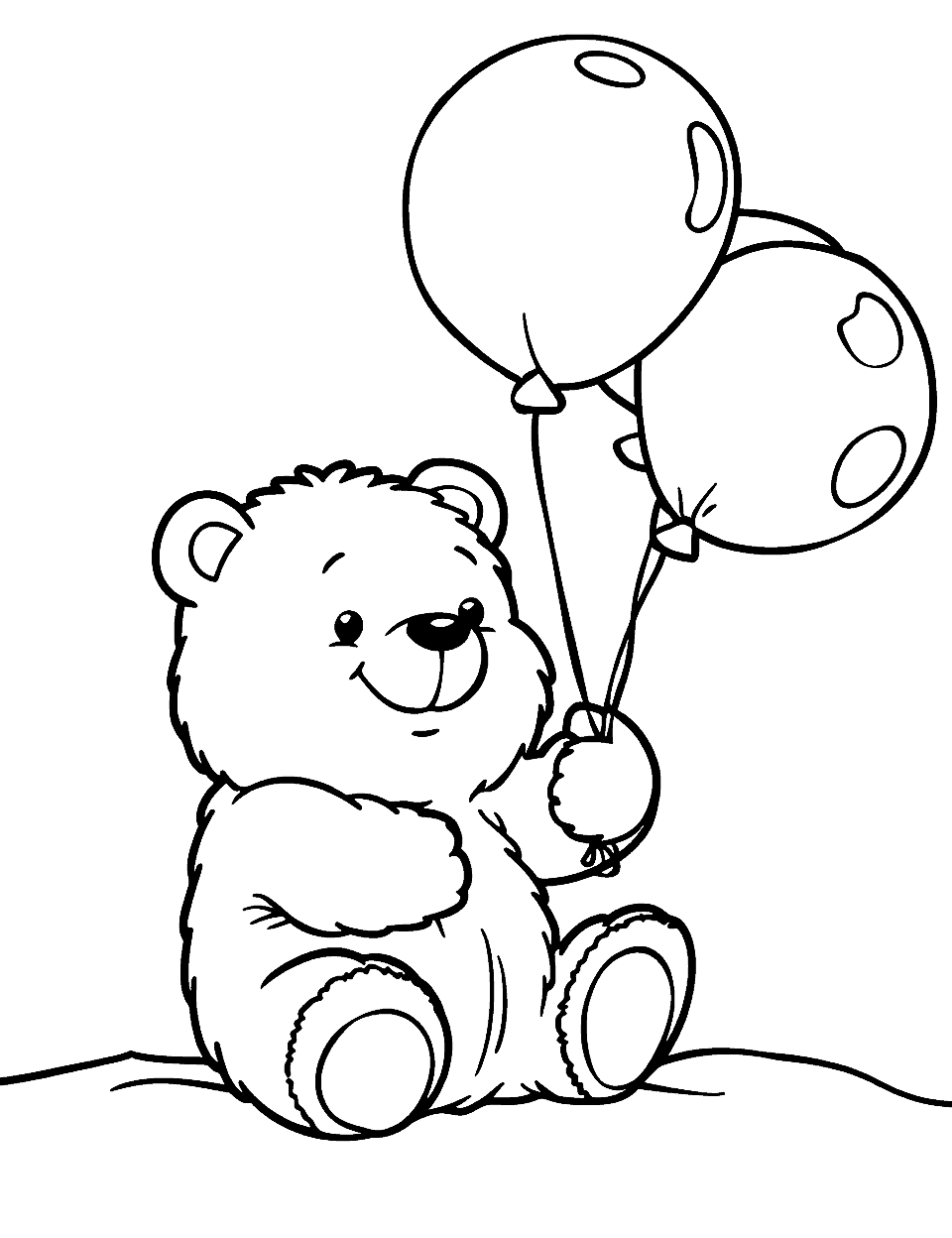 Cute Teddy Bear With Balloons Coloring Page - A teddy bear holding a bunch of colorful balloons.