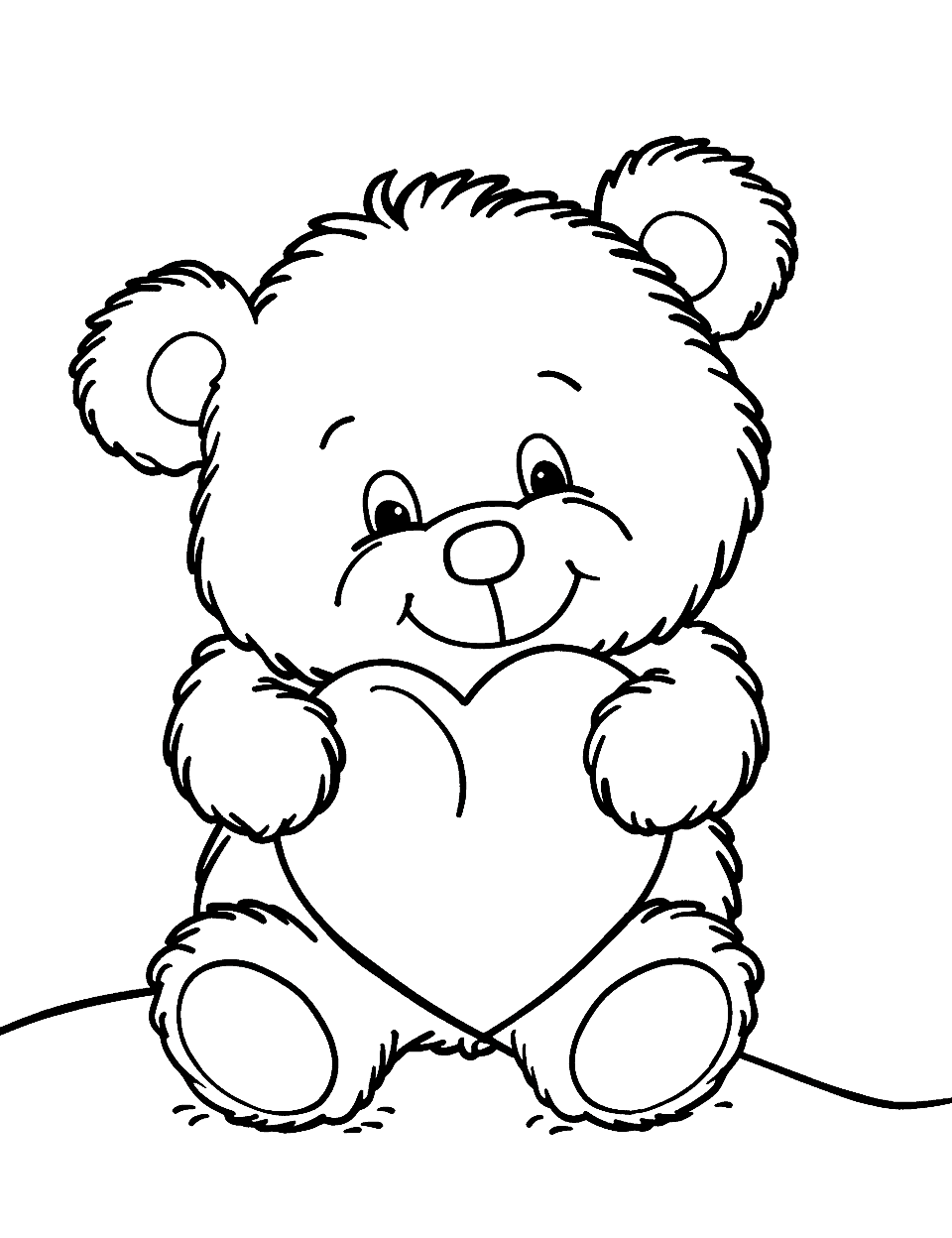 Small Teddy Bear with Big Heart Coloring Page - A small teddy bear holding a large heart.