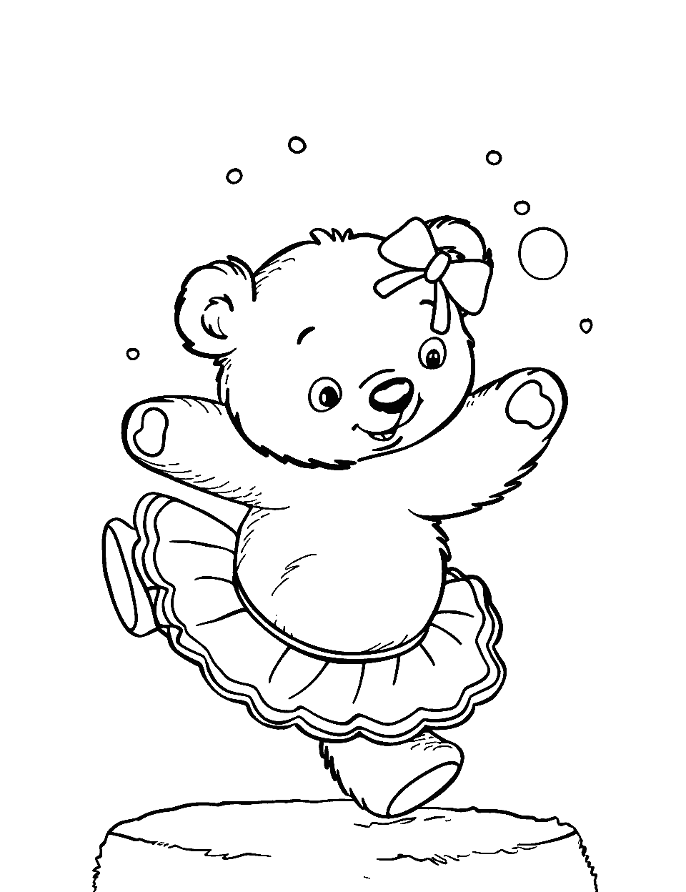 Ballerina Teddy Bear Performance Coloring Page - A teddy bear dressed as a ballerina.