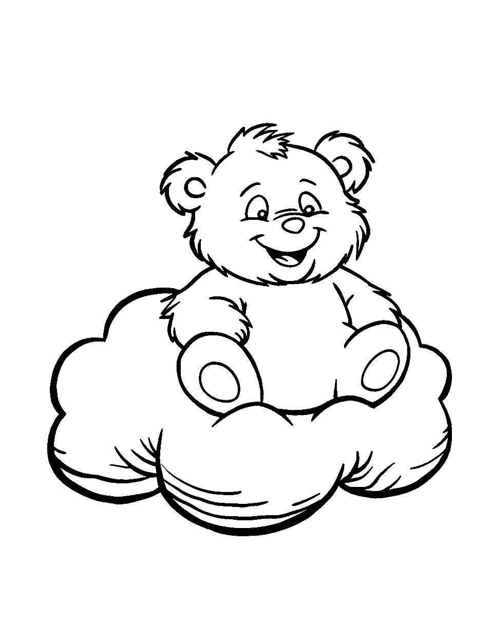 Teddy Bear on a Cloud Coloring Page - A teddy bear sitting on a fluffy cloud, looking relaxed.