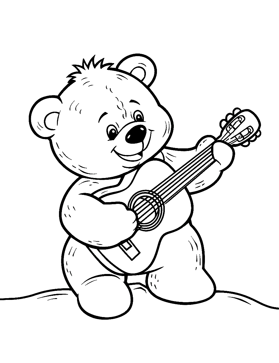 Musical Teddy Bear Coloring Page - A teddy bear playing a guitar.