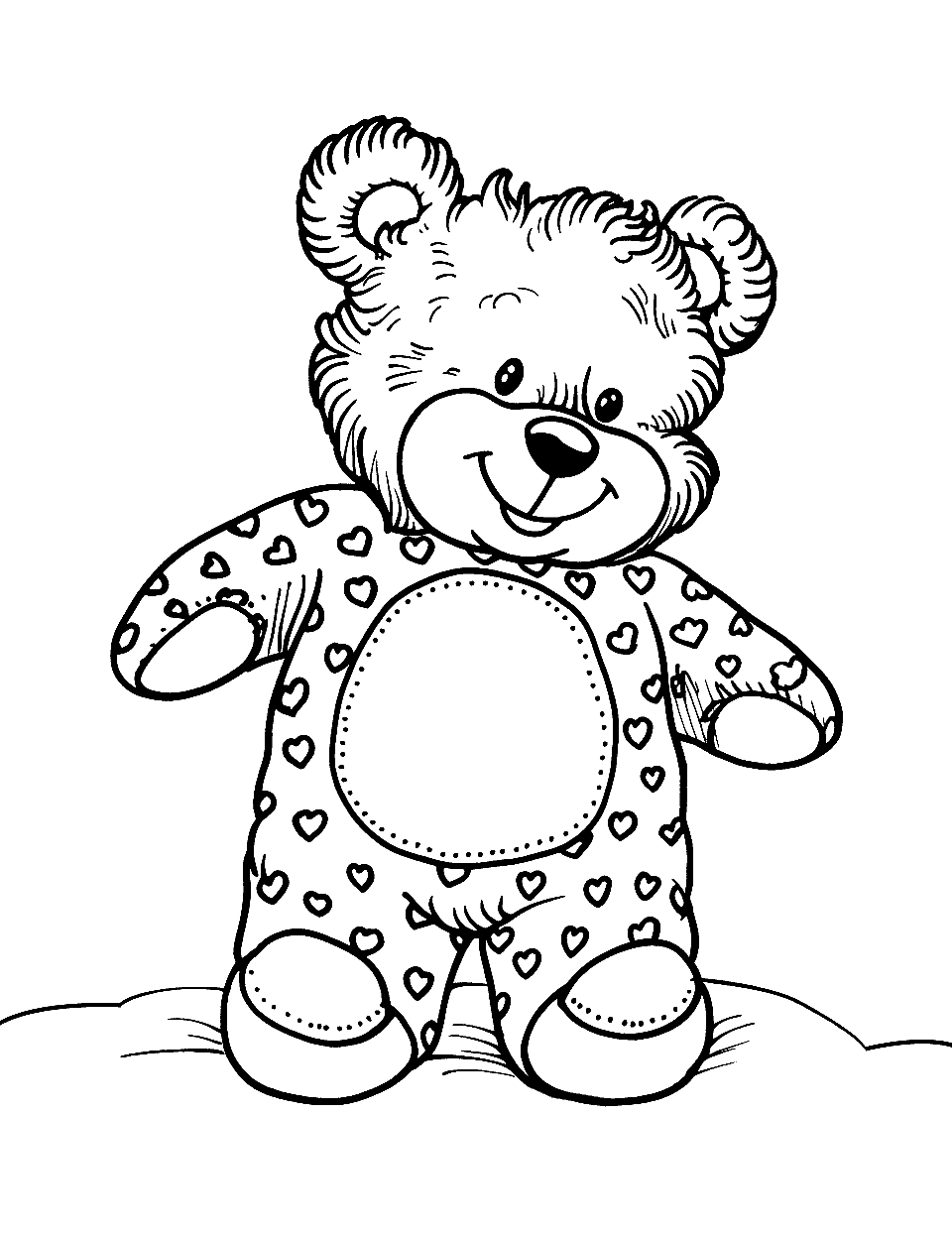 Teddy Bear in Pajamas Coloring Page - A teddy bear ready for bed in cute pajamas.