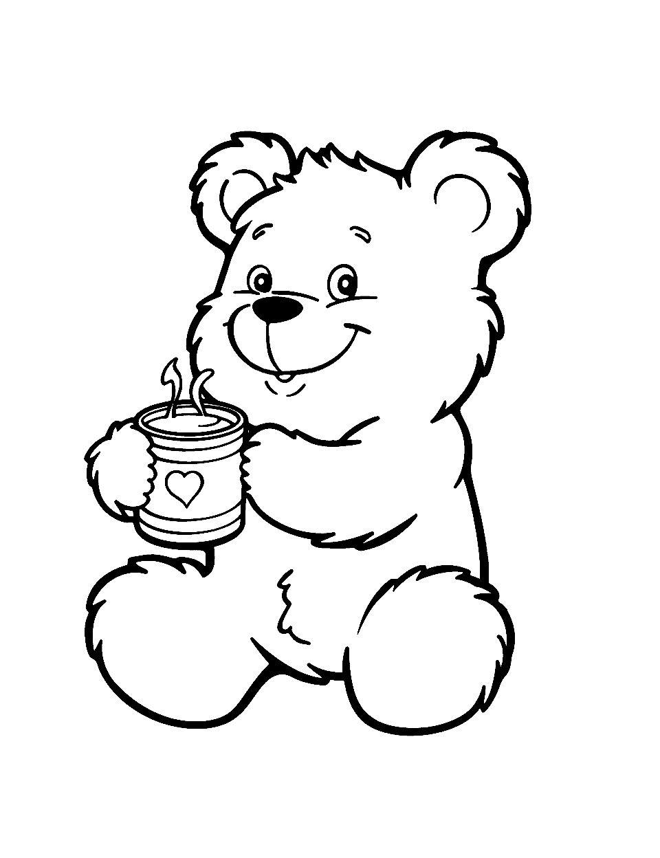 Teddy Bear with Hot Cocoa Coloring Page - A teddy bear holding a cozy cup of hot cocoa.
