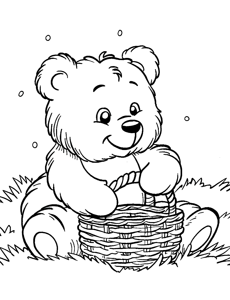 Teddy Bear with a Picnic Basket Coloring Page - A teddy bear ready for a picnic with a basket.