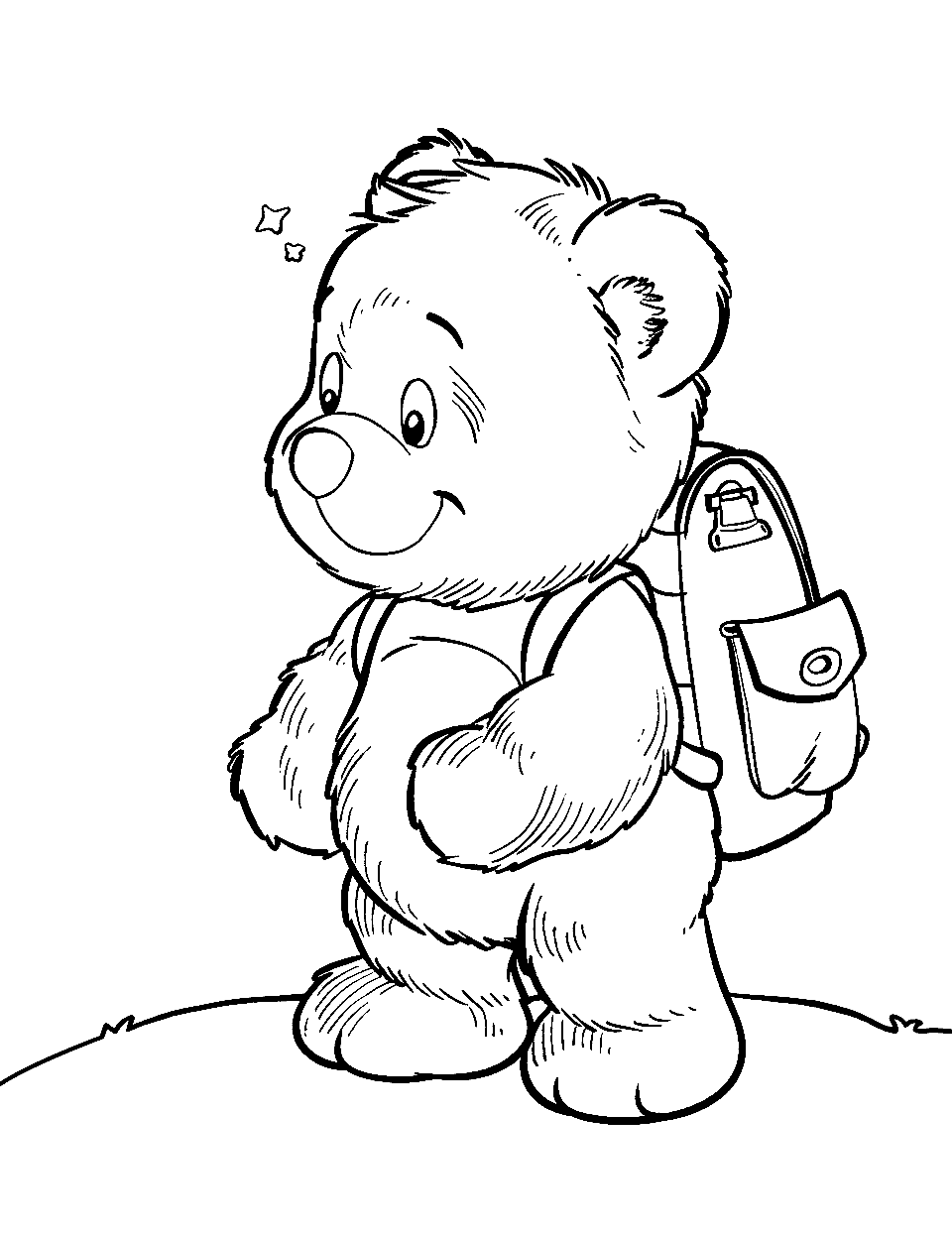 Boy Teddy Bear Adventure Coloring Page - A boy teddy bear with a backpack ready for an adventure.