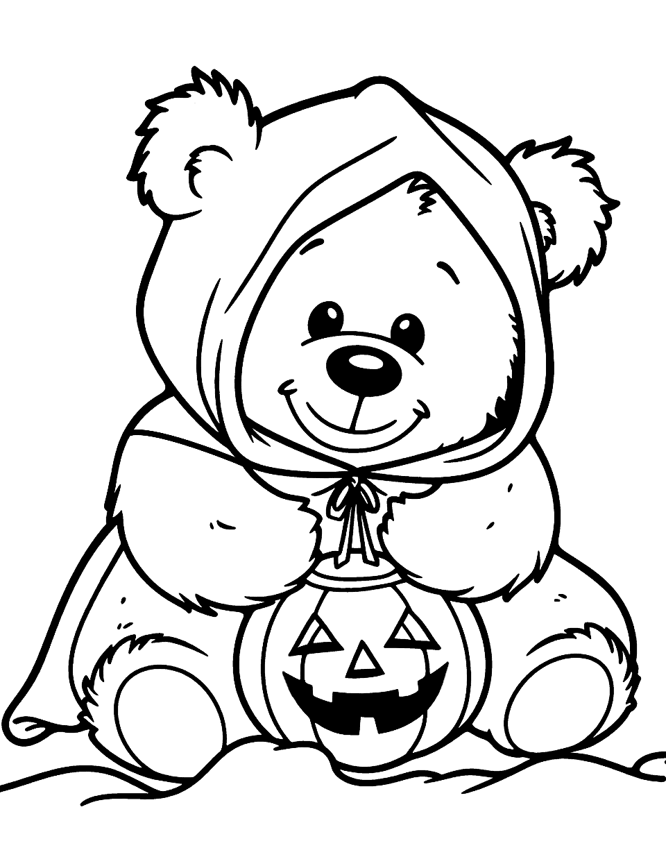 Halloween Teddy Bear Costume Coloring Page - A teddy bear dressed in a Halloween costume.