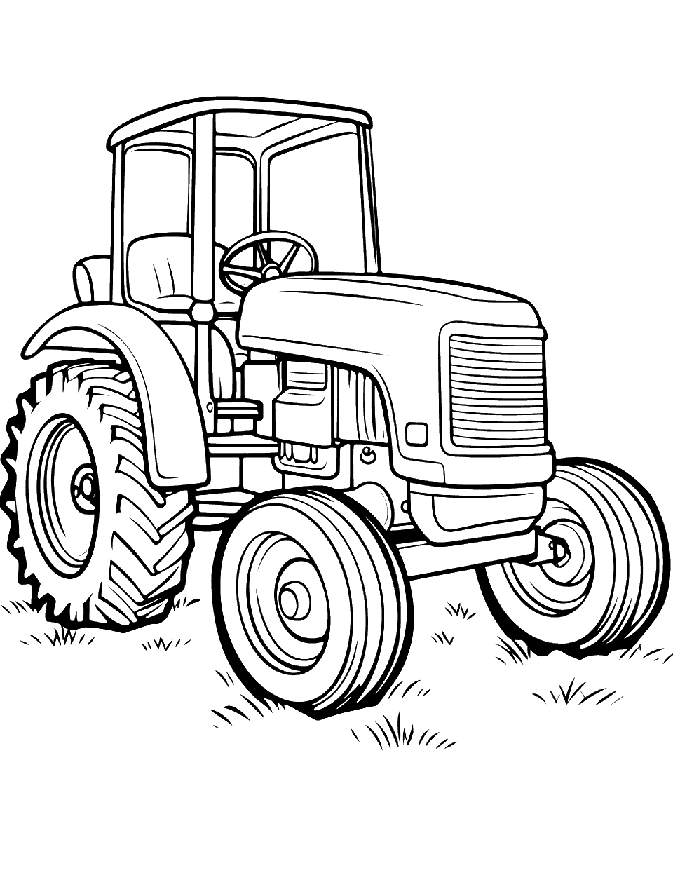 Simple Tractor for Coloring Fun Page - A basic, easy-to-color tractor, perfect for young artists.