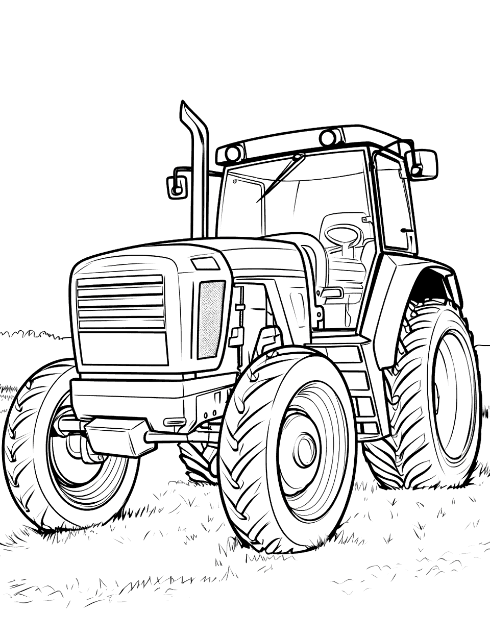 Realistic Tractor  Coloring Page - A detailed depiction of a tractor on a farm field.