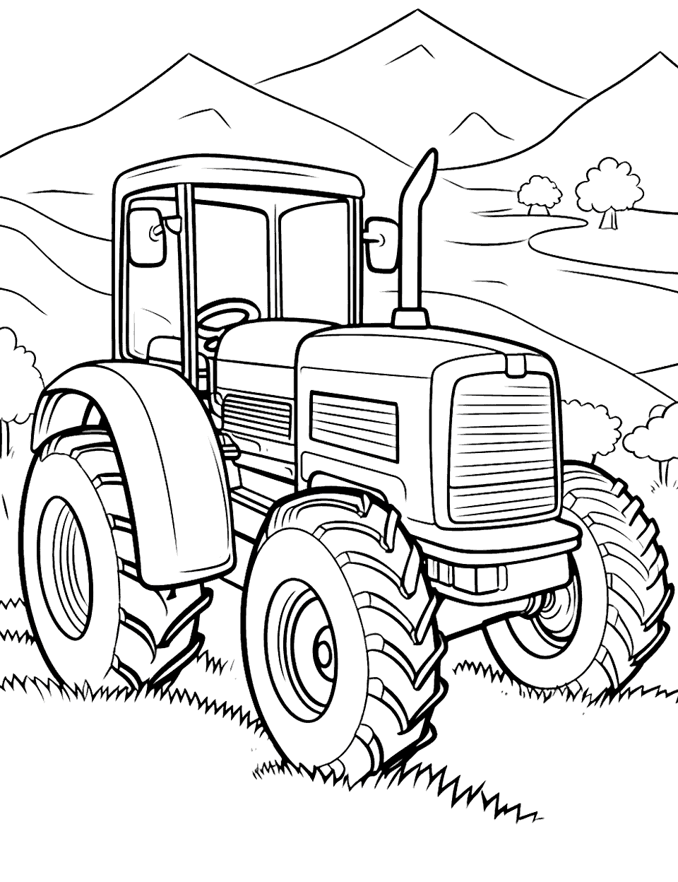 Tractor at Early Morning Coloring Page - A tractor depicted in the early morning work shift.