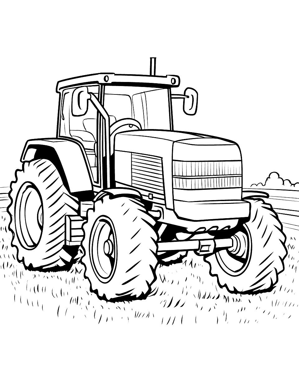 Big Tractor with Easy Design Coloring Page - A large tractor with bold outlines for easy design.