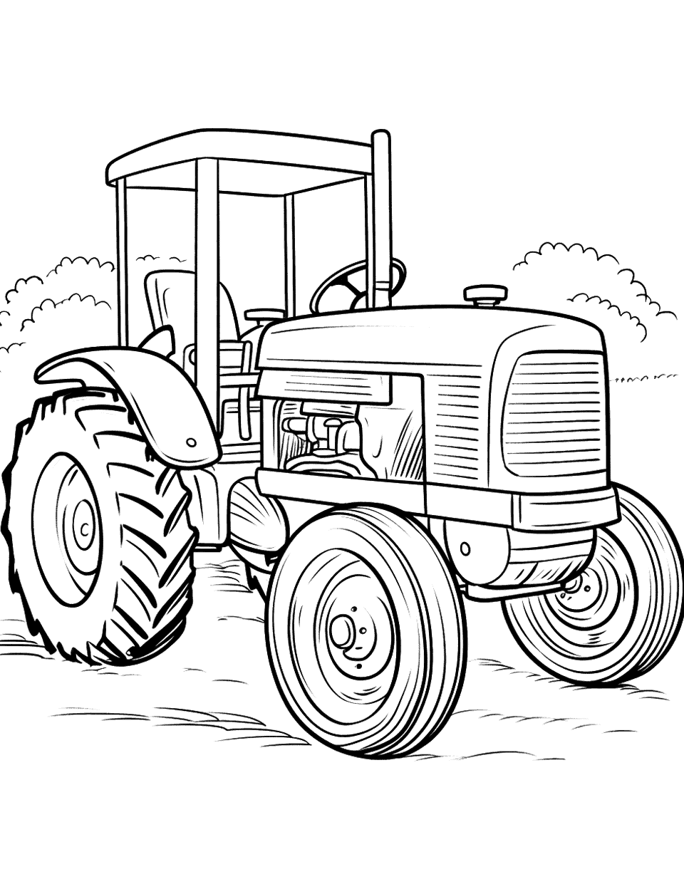 Classic Farm Tractor Coloring Page - An old-fashioned farm tractor, reminiscent of those seen in the early 20th century.