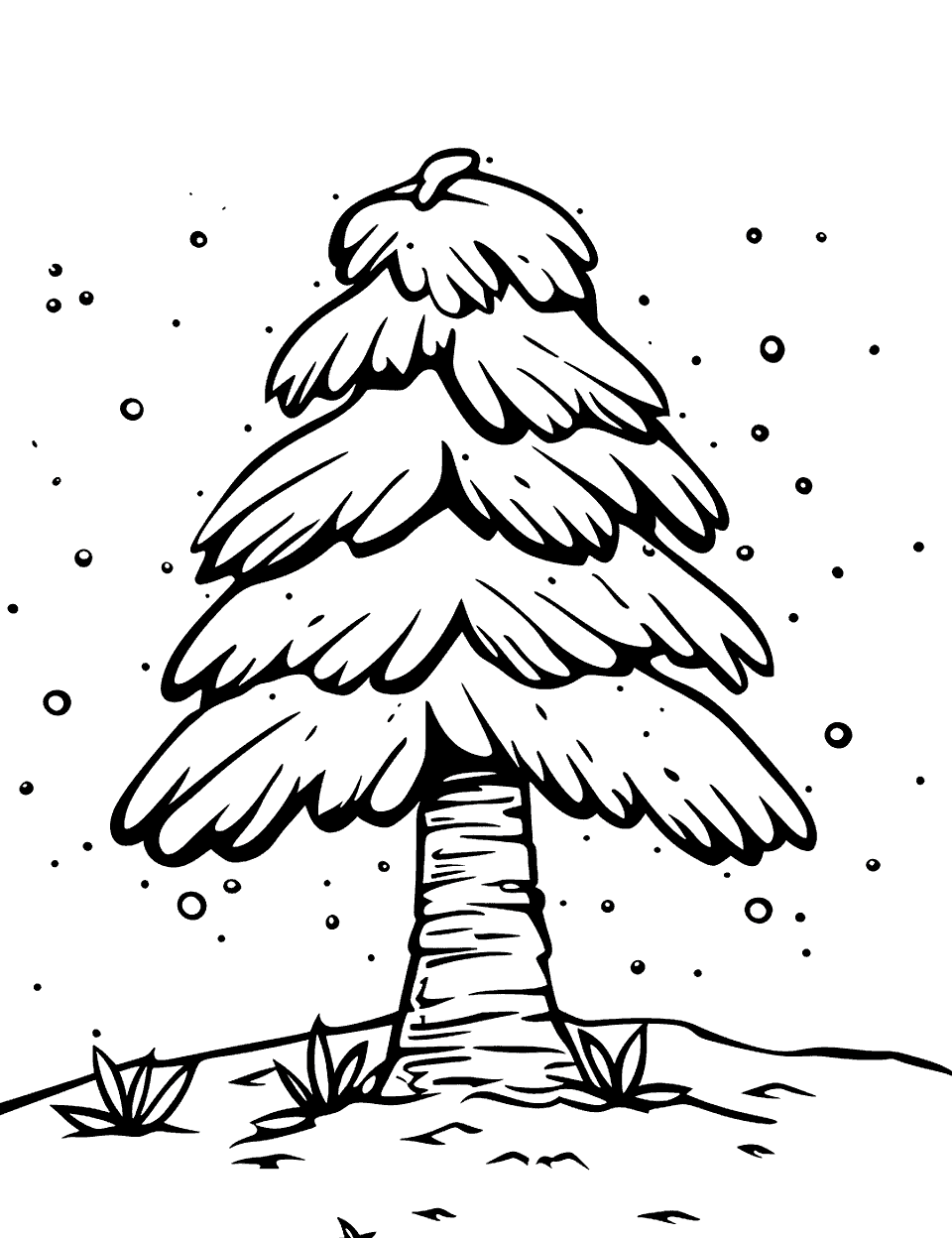 Winter Wonderland Coloring Page - A pine tree covered in snow.