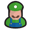 What character from Super Mario is known for his red overalls and green hat? Icon